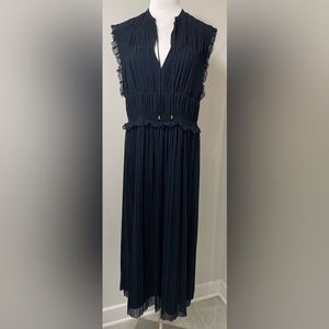 Joie Midnight Navy Blue Pleated Serilda Chiffon Dress